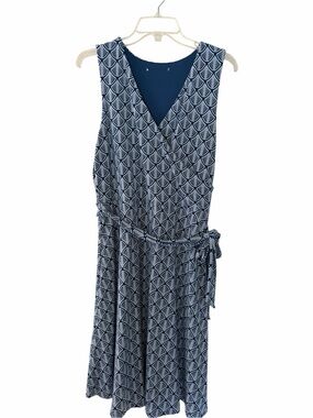 41 Hawthorne Sleeveless Teal Green Patterned Wrap Dress
